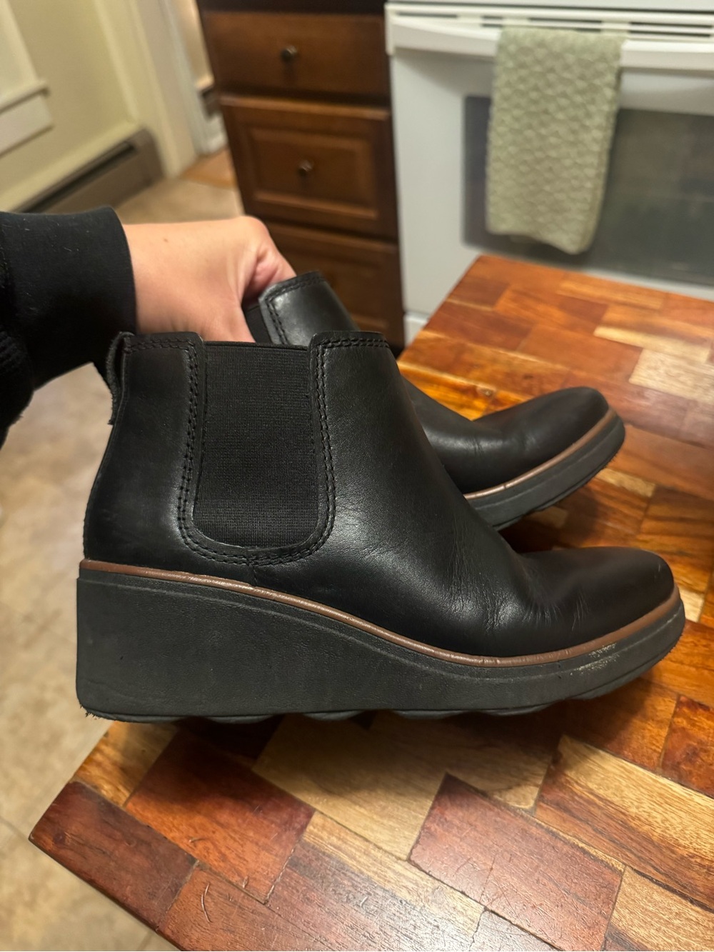 Women's Clarks Black Leather Wedge Ankle Boots